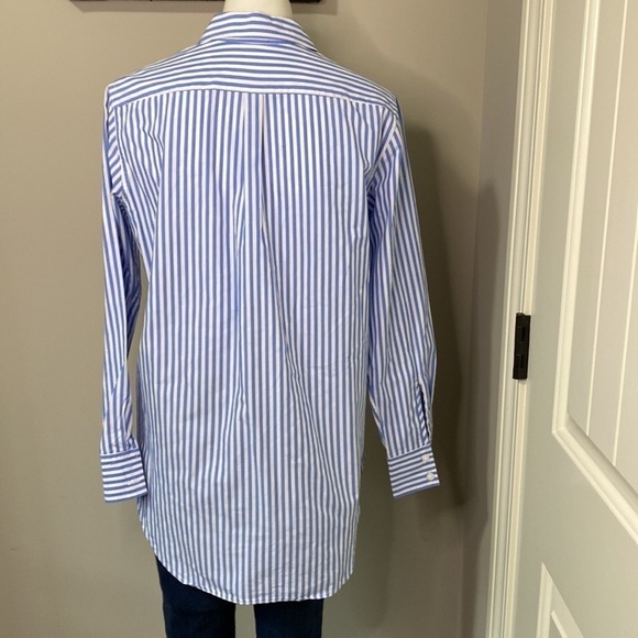 BODEN Girl Fit Blue White Striped Shirt Button Down Sz 4 - Picture 8 of 13